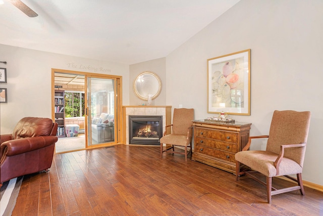541 Tournament Cir Unit 14, Norton Shores, MI 49444 - living area with hardwood / wood-style floors and a tile fireplace