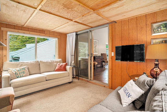 541 Tournament Cir Unit 14, Norton Shores, MI 49444 - living room with wood walls, wood ceiling, and wood finished floors