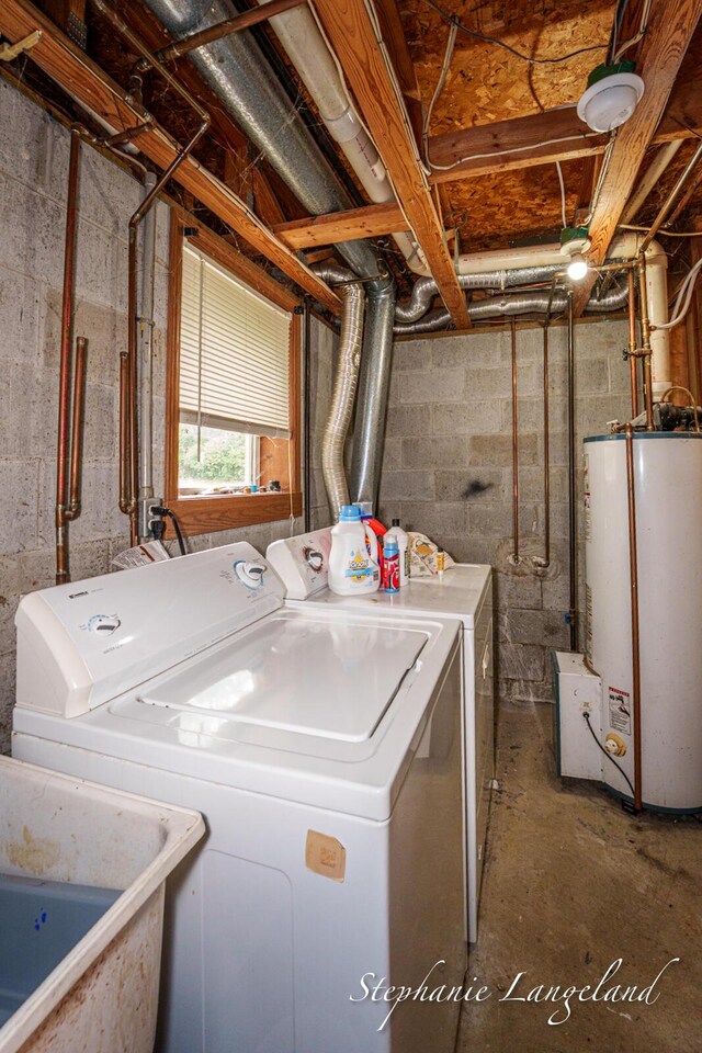 348 Yuba St, Muskegon, MI 49442 - laundry room featuring gas water heater and washing machine and dryer