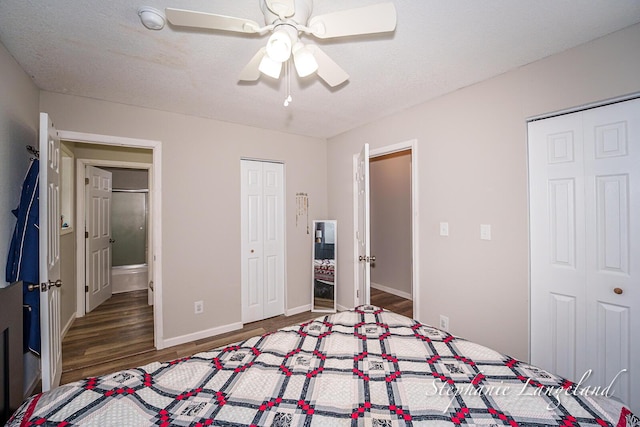 348 Yuba St, Muskegon, MI 49442 - unfurnished bedroom featuring wood finished floors, a ceiling fan, and connected bathroom