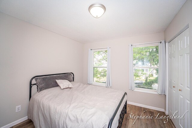 348 Yuba St, Muskegon, MI 49442 - bedroom featuring dark wood-type flooring and a closet