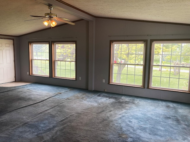 7560 W Washington Rd, Sumner, MI 48889 - empty room with vaulted ceiling, a textured ceiling, carpet floors, and ceiling fan