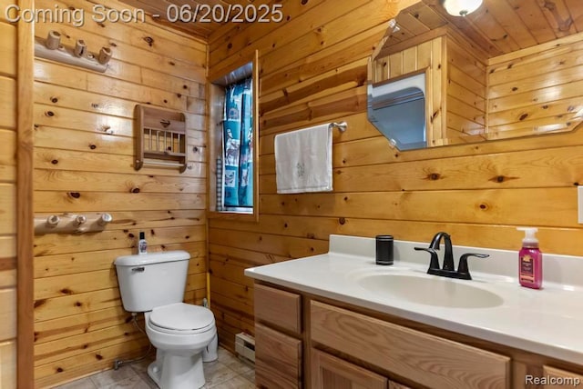 18031 State Highway M28, Newberry, MI 49868 - half bath with wood walls, vanity, and tile patterned floors