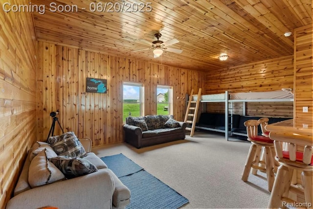 18031 State Highway M28, Newberry, MI 49868 - bedroom featuring carpet floors, wood ceiling, and wooden walls