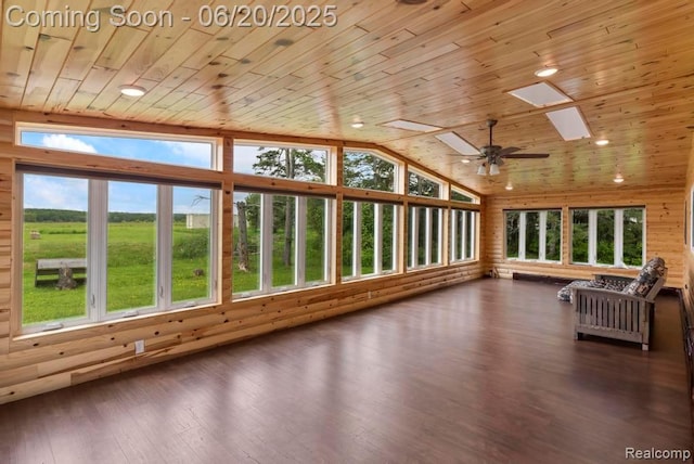 18031 State Highway M28, Newberry, MI 49868 - unfurnished sunroom with wood ceiling, wood finished floors, high vaulted ceiling, and recessed lighting