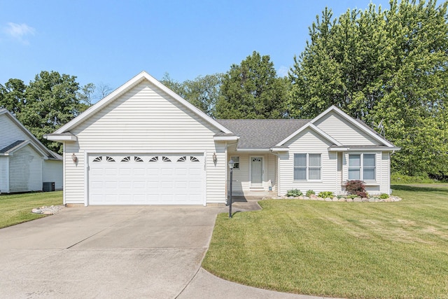 13380 Park Blvd W, Vicksburg, MI 49097 - ranch-style home with driveway, a garage, a front yard, and a shingled roof