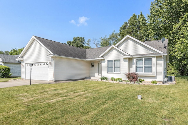 13380 Park Blvd W, Vicksburg, MI 49097 - ranch-style house with an attached garage, concrete driveway, a front lawn, and a shingled roof