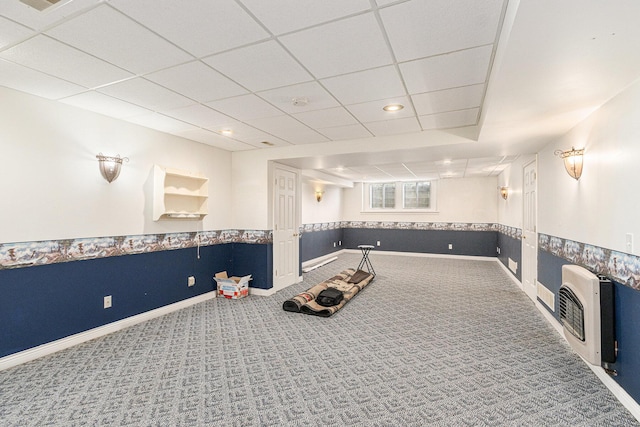 13380 Park Blvd W, Vicksburg, MI 49097 - home theater featuring carpet floors, heating unit, and a paneled ceiling