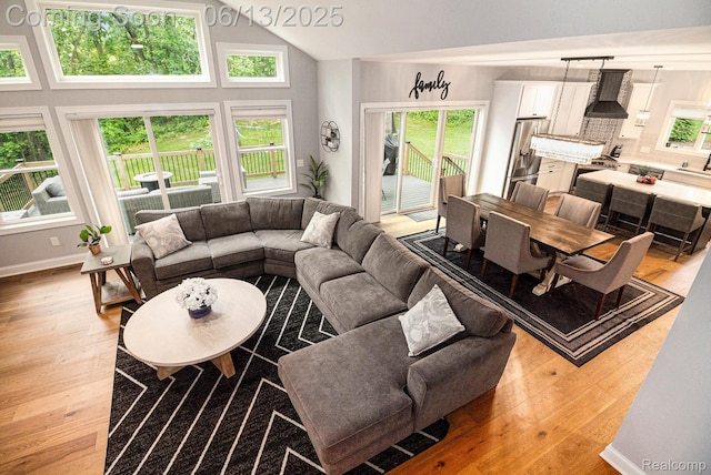 5950 Mountain Top Dr, Brighton, MI 48116 - living area with light wood-style flooring and high vaulted ceiling