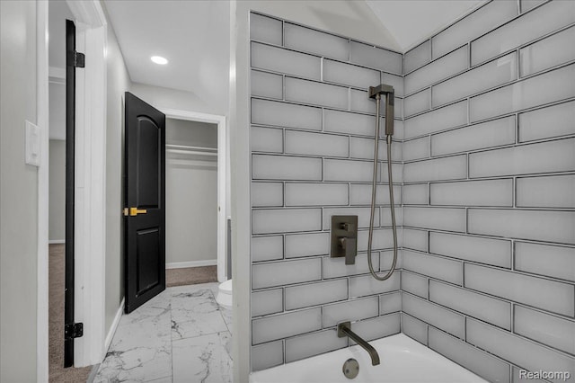 18336 Glastonbury Rd, Detroit, MI 48219 - full bath featuring marble finish flooring, shower / washtub combination, and recessed lighting