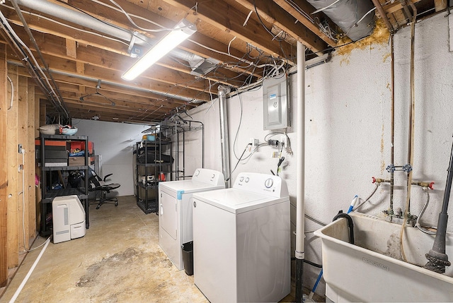 1143 S John Hix St, Westland, MI 48186 - unfinished basement with electric panel and independent washer and dryer