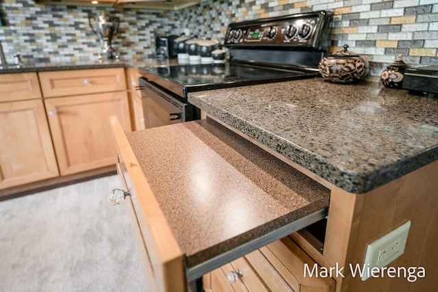 334 Terrill Ave, Grand Haven, MI 49417 - kitchen with black / electric stove, tasteful backsplash, and light brown cabinetry