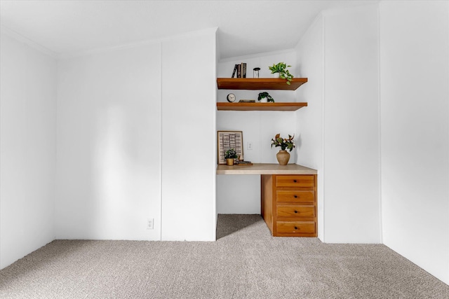 6626 Dennison Rd, Plainwell, MI 49080 - unfurnished office with carpet floors, built in desk, and crown molding