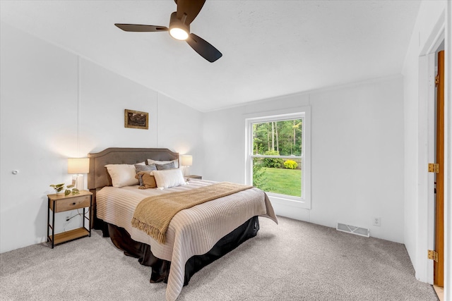 6626 Dennison Rd, Plainwell, MI 49080 - bedroom with light colored carpet, lofted ceiling, and a ceiling fan