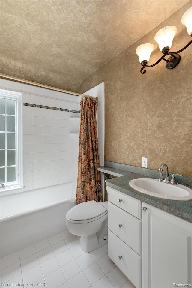 542 Cadieux Rd, Grosse Pointe, MI 48230 - bathroom featuring vanity, tile patterned floors, and shower / bath combination with curtain