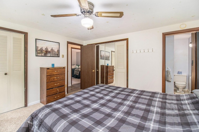 5890 N Oceana Dr, Hart, MI 49420 - bedroom featuring carpet floors, ceiling fan, and ensuite bathroom