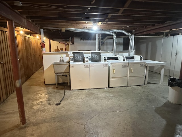 7 S Normal St, Ypsilanti, MI 48197 - unfinished below grade area with washer and clothes dryer and a sink