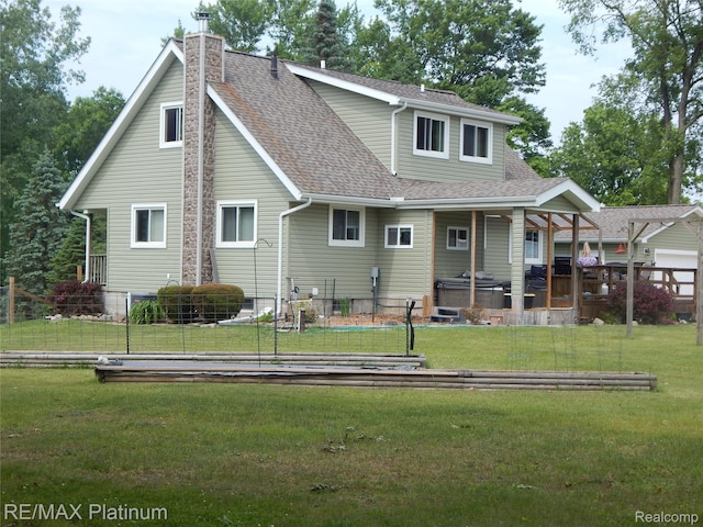 2025 W Rose Center Rd, Holly, MI 48442 - rear view of property with a hot tub, roof with shingles, and a chimney