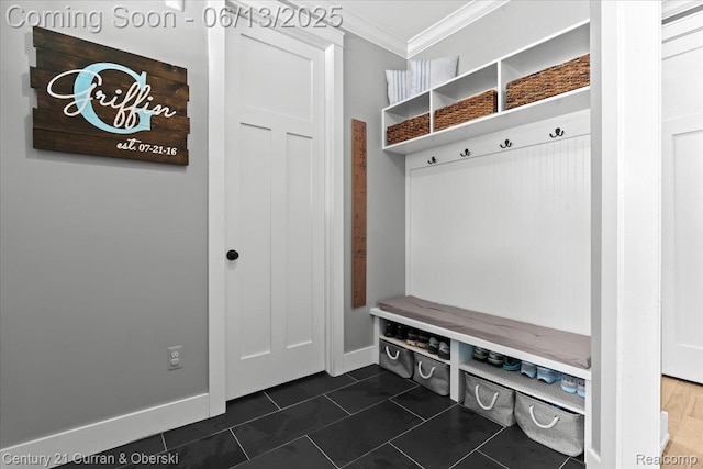 707 S Altadena Ave, Royal Oak, MI 48067 - mudroom with crown molding and dark tile patterned flooring