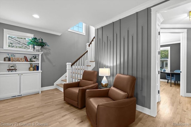 707 S Altadena Ave, Royal Oak, MI 48067 - sitting room featuring ornamental molding, light wood finished floors, and stairway
