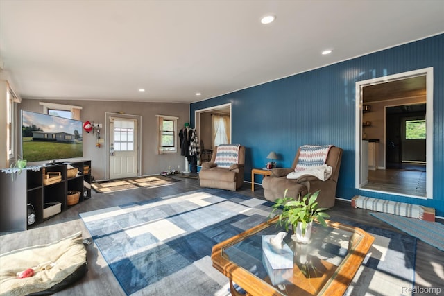 8031 Vassar Rd, Millington, MI 48746 - living area featuring wood finished floors and recessed lighting