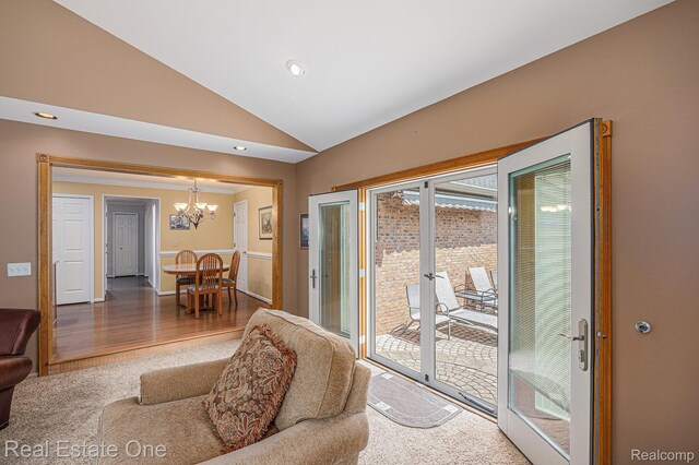 2842 Manorwood Dr, Troy, MI 48085 - living area with a chandelier, lofted ceiling, recessed lighting, and wood finished floors
