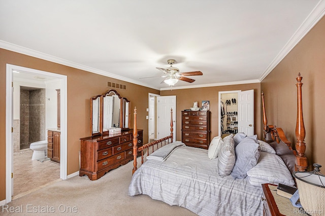 2842 Manorwood Dr, Troy, MI 48085 - bedroom with a closet, crown molding, light carpet, a spacious closet, and ensuite bathroom