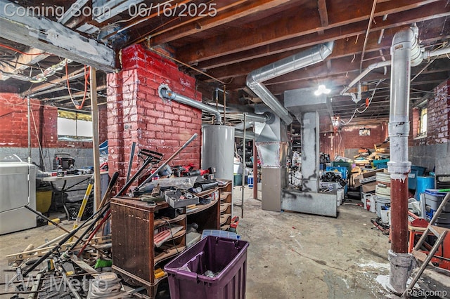 3620 Holborn St, Detroit, MI 48211 - unfinished below grade area with washer / clothes dryer, water heater, and heating unit