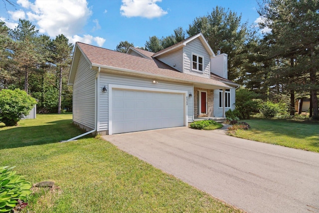 4540 Spinnaker Ln, Pleasant Lake, MI 49272 - traditional-style house featuring a garage, a front lawn, driveway, and roof with shingles