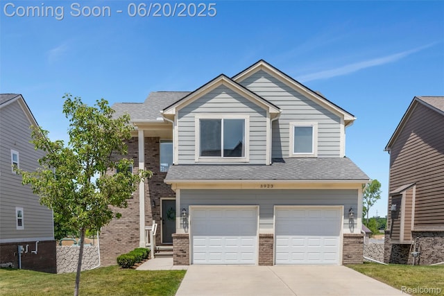 3923 Maple Ln, Auburn Hills, MI 48326 - view of front of house featuring brick siding, driveway, a garage, and a front lawn