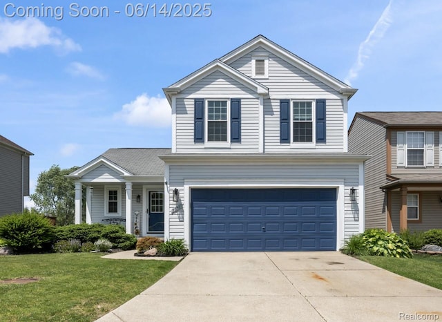 5031 Meadow Crest Cir, Holly, MI 48442 - traditional-style home with a front lawn, a garage, and concrete driveway