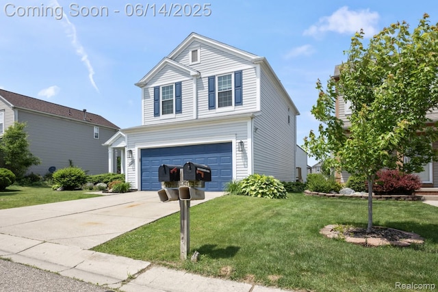 5031 Meadow Crest Cir, Holly, MI 48442 - traditional-style home featuring a garage, concrete driveway, and a front yard