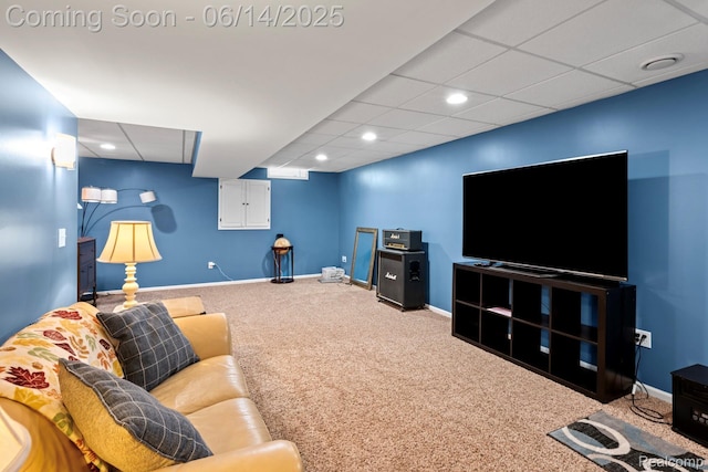 5031 Meadow Crest Cir, Holly, MI 48442 - living room with carpet flooring, recessed lighting, and a drop ceiling