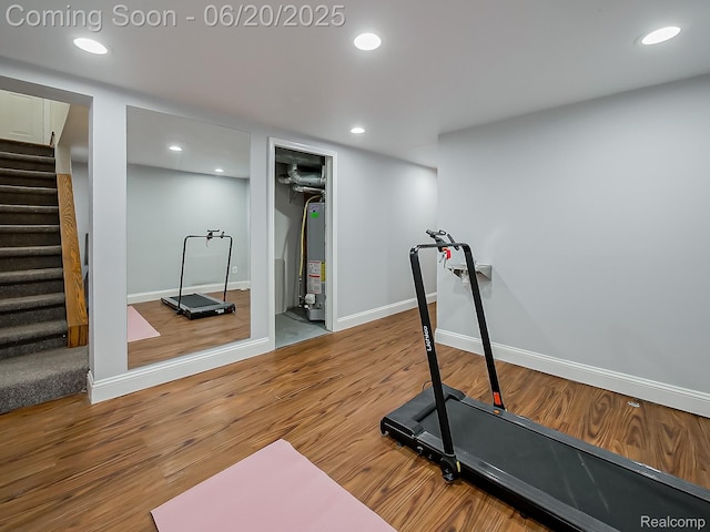 1036 Ferris Ave, Berkley, MI 48067 - exercise area featuring gas water heater, wood finished floors, and recessed lighting