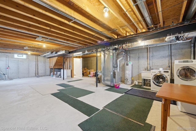 61 Old Carriage Ln, Lapeer, MI 48446 - basement with water heater, separate washer and dryer, and heating unit