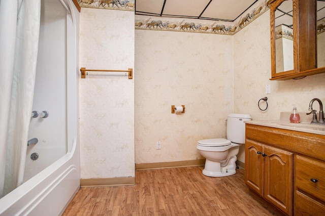 520 Groat Rd, Dowling, MI 49050 - full bathroom with wood finished floors, vanity, and shower / bath combo