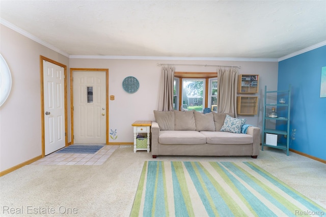 5320 Leland St, Brighton, MI 48116 - living room with carpet floors and crown molding