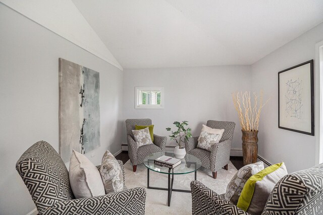6170 Gregory Rd, Dexter, MI 48130 - living area featuring vaulted ceiling and a baseboard radiator