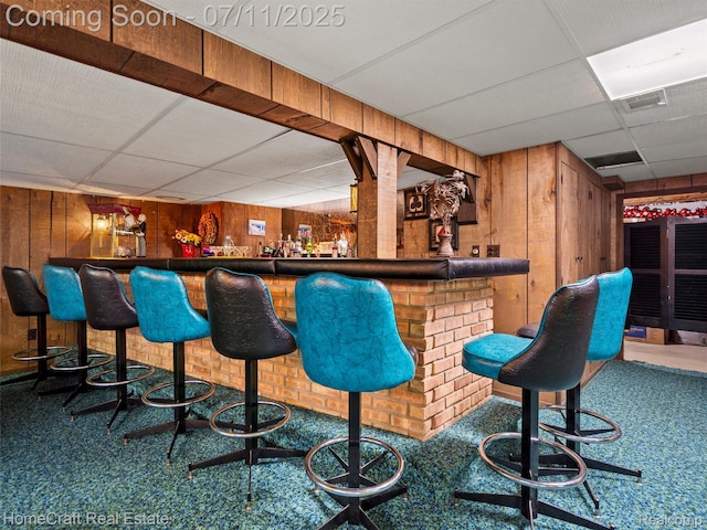 7363 Provincial Rd, Canton, MI 48187 - indoor dry bar with a drop ceiling, wooden walls, and carpet