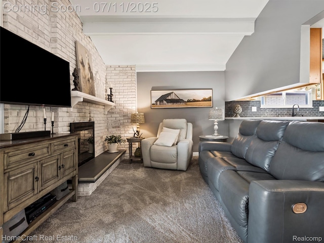 7363 Provincial Rd, Canton, MI 48187 - living room with dark carpet and a fireplace