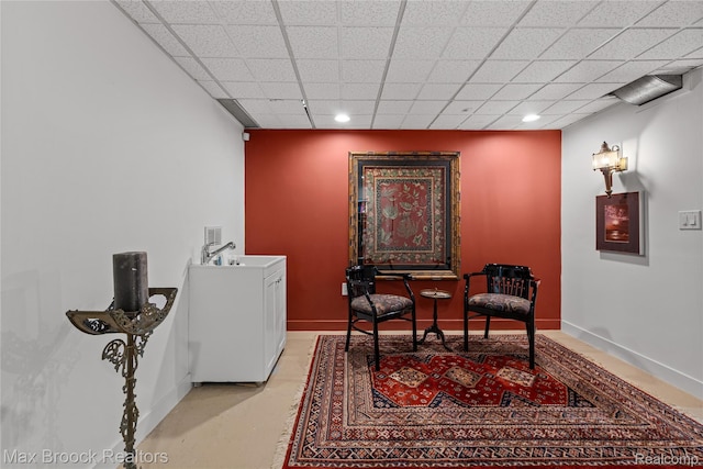 680 Willits St, Birmingham, MI 48009 - sitting room with a paneled ceiling, recessed lighting, and finished concrete flooring