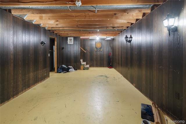 927 Piper Dr, Saginaw, MI 48604 - basement with wooden walls and stairs