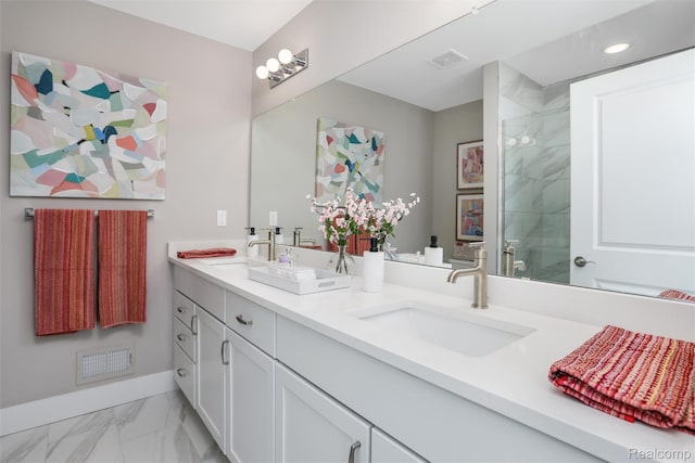 4837 Lismore Ln, Troy, MI 48085 - full bath featuring double vanity, marble finish flooring, and recessed lighting