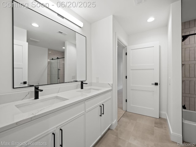 4331 Spruce Hill Ln, Birmingham, MI 48301 - full bath featuring double vanity, a shower, recessed lighting, and a tub to relax in