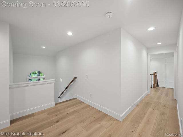 4331 Spruce Hill Ln, Birmingham, MI 48301 - corridor featuring an upstairs landing, recessed lighting, and light wood-type flooring