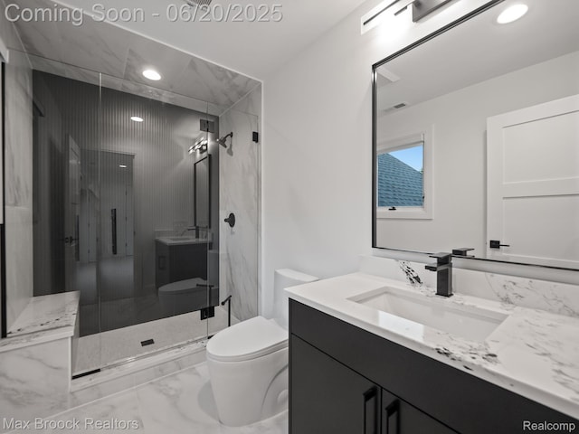 4331 Spruce Hill Ln, Birmingham, MI 48301 - full bath with vanity, marble finish floors, recessed lighting, and a marble finish shower