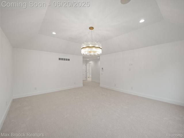 4331 Spruce Hill Ln, Birmingham, MI 48301 - spare room featuring recessed lighting, light carpet, a chandelier, and lofted ceiling