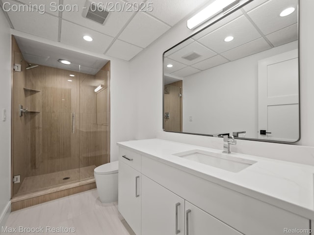 4331 Spruce Hill Ln, Birmingham, MI 48301 - bathroom featuring vanity, a shower stall, recessed lighting, and marble finish floors