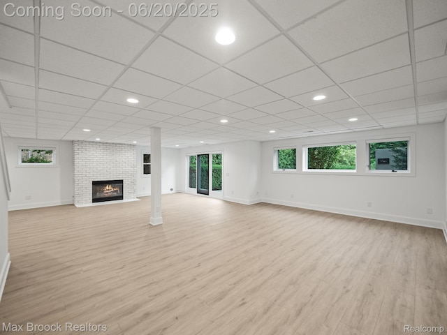 4331 Spruce Hill Ln, Birmingham, MI 48301 - unfurnished living room featuring wood finished floors, a fireplace, and recessed lighting