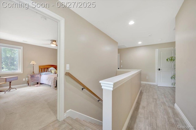 240 Red Oak Ln, Rochester Hills, MI 48307 - hall with an upstairs landing, light wood-type flooring, and recessed lighting